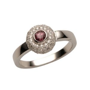 Bague en or blanc 18 carats avec diamants et tourmaline. Pierres de couleurs.