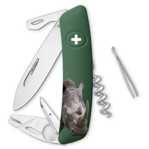 Swiza KNB.0070.W007 Collection WildLife Couteau Suisse de poche Motif animal Rhino couleur vert