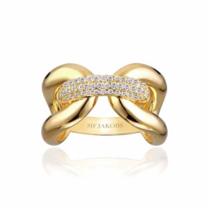 Sif Jakobs SJ-R62016-CZ-SG bague plaquée or jaune zircons motif style maille