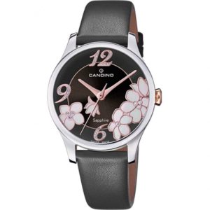 Candino C4720/6 Collection Lady Elegance montre dame quartz bracelet cuir noir motif fleurs