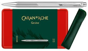 Caran d'Ache Ecridor Star Wonder Forest Stylo bille laiton finition paladié avec étui cuir Swiss Made