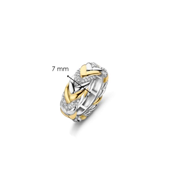 Ti Sento Bague argent doré et zircons Design tressé