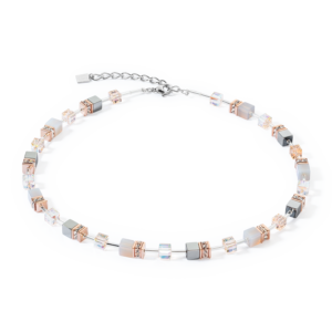 Coeur de Lion Geocube Iconic Precious Collier en acier inoxydable, agate, hémaite et swarovski. Fait main en Allemagne. 4017100235