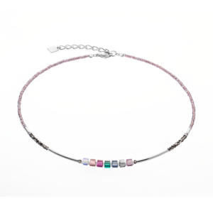 Coeur de Lion Minicube Sparkling Collier en acier inoxydable, perle de verre taillé et Swarovski. Fait main en Allemagne. 5027101578
