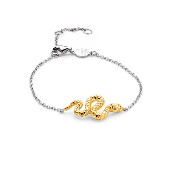 Ti Sento 2904SY Bracelet en argent avec une pièce principale en forme de serpent plaqué or jaune. Ajustable en 3 tailles.