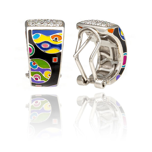 Una Storia BO121215 Boucles d'oreilles en argent, zircons et email. Collection Constellation. Fait main, maison Française.