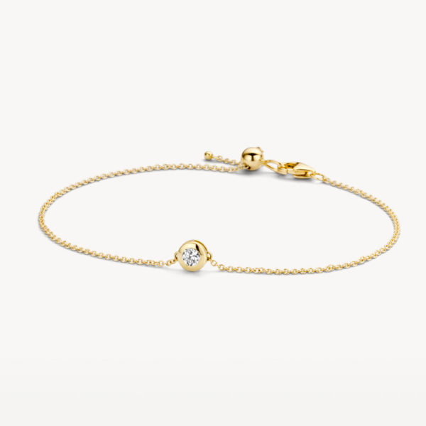 Blush 2167YZI Bijoux en or 14 carats. Bracelet fin avec une pièce en or ronde sertis d'un zircon ultra brillant. Bracelet ajustable.
