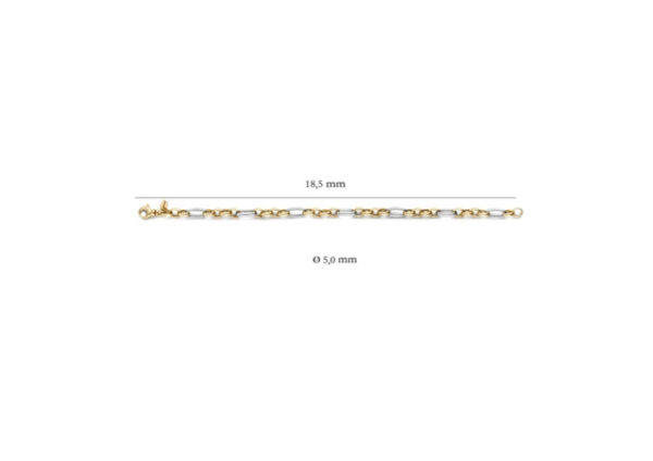 Blush Bijoux en or jaune et gris 14 carats. 2177BGO Bracelet bi-color alternant maille ronde et maille ovale. Fermeture mousqueton.