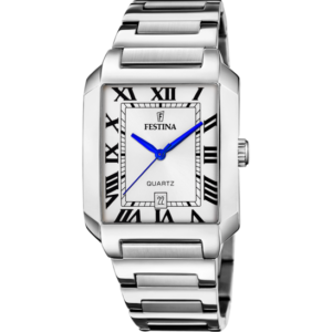 Festina f20677_1 Collection On the Square Montre pour homme rectangulaire avec cadran blanc et aiguilles bleues. Garantie 2 ans.