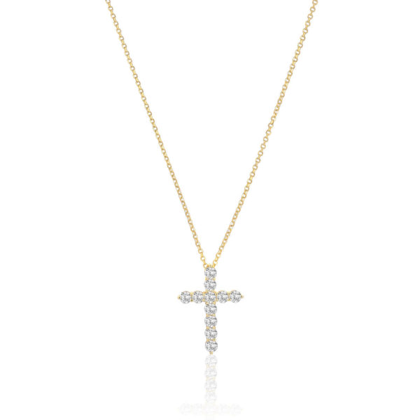 Sif Jakobs SJ-N2394-CZ-YG collier argent 925 plaqué or jaune pendentif croix zircons blancs