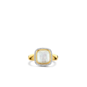 Ti Sento 12330MW Bague argent 925 plaqué or jaune zircons blancs nacre forme coussin style moderne vintage bijoux