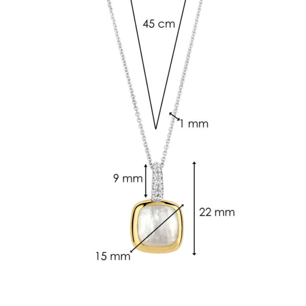 Ti Sento 6829MW collier argent 925 plaqué or zircon nacre forme coussin bijoux modernisé