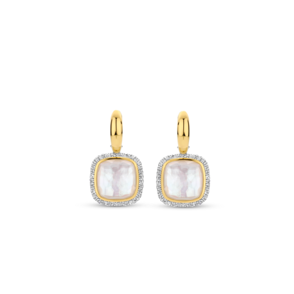 Ti Sento 7968MW boucles d'oreilles argent 925 plaqué or zircons nacre forme coussin élégance harmonie bijoux