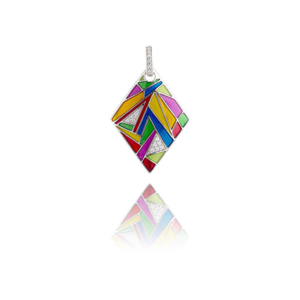 Una Storia Collection Vernazza BQ121222 Pendentif losange en argent, zircon et email. Fait main de maison Française. Bijoux de luxe.