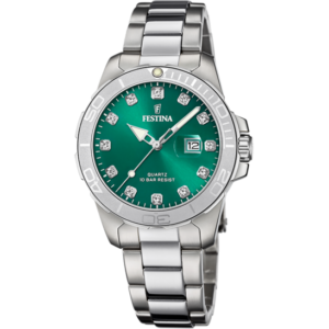 Festina F20503/7 montre dame quartz acier boucle déployante cadran vert 3 aiguilles date à 3h Garantie 2 ans