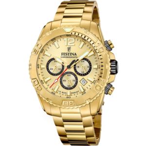 Festina Festina F20684/1 chrono quartz montre homme acier doré cadran doré 3 aiguilles date bracelet doré boucle déployante garantie 2 ans