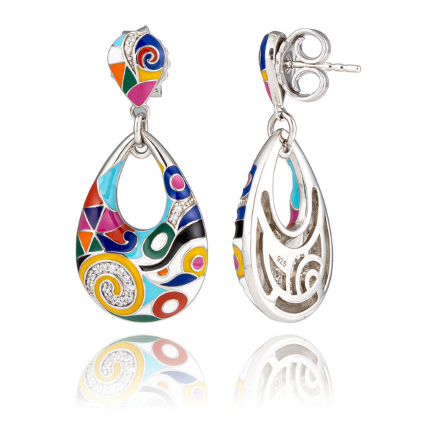 Una Storia collection Marine BO121218 Boucles d'oreilles pendantes en argent, email et zircons. Fait main de maison Française.