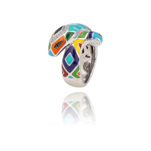 Una Storia BG121224 Collection Serpent Bague en argent avec tête de serpent en email et zircons. Fait main, maison Française.