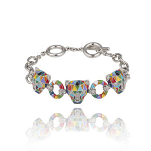 Una Storia BR121219 Collection Fauve Bracelet en argent, email et zircons, 3 têtes de fausses en pièces principales. Fait main en France.