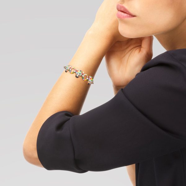 Una Storia BR121219 Collection Fauve Bracelet en argent, email et zircons, 3 têtes de fausses en pièces principales. Fait main en France.