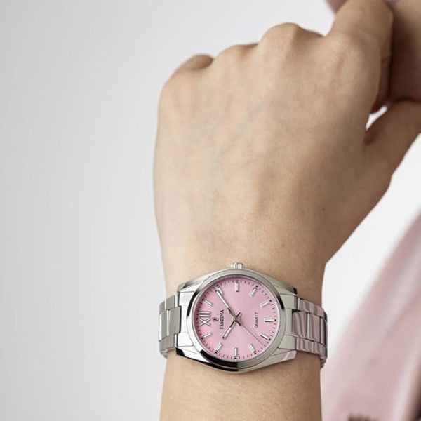 Festina F20622/M Montre dame, cadran rose, 3 aiguilles, bracelet acier, garantie 2 ans.