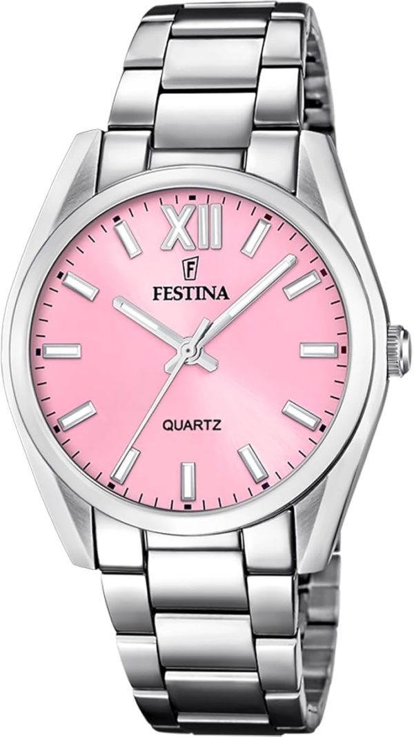 Festina F20622/M Montre dame, cadran rose, 3 aiguilles, bracelet acier, garantie 2 ans.