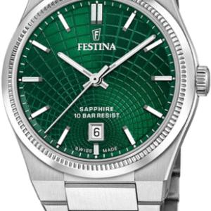 Festina F20051/5 Montre homme, bracelet acier, cadran vert, 3 aiguilles, date à 6h. Swiss made, garantie 2 ans.