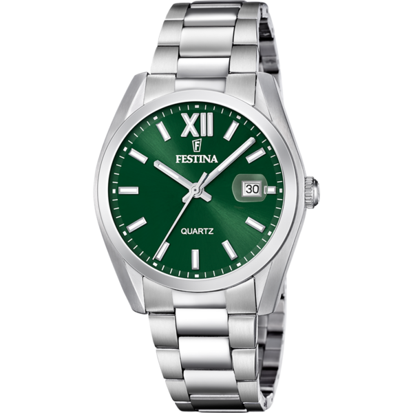 Festina Montre acier, cadran vert, bracelet acier, date à 3h. Garantie 2 ans. f20707_8