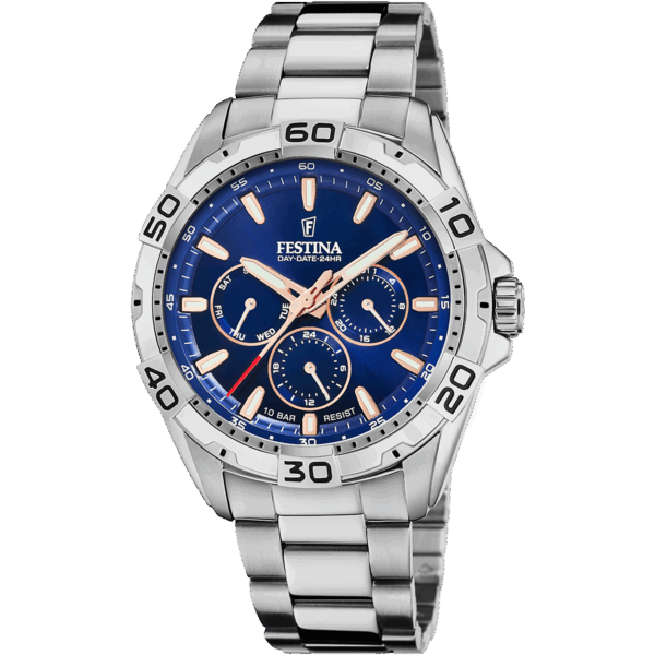 f20623_2 Festina montre homme, quartz, cadran bleu, 3 aiguilles, day-date-24h. Garantie 2 ans
