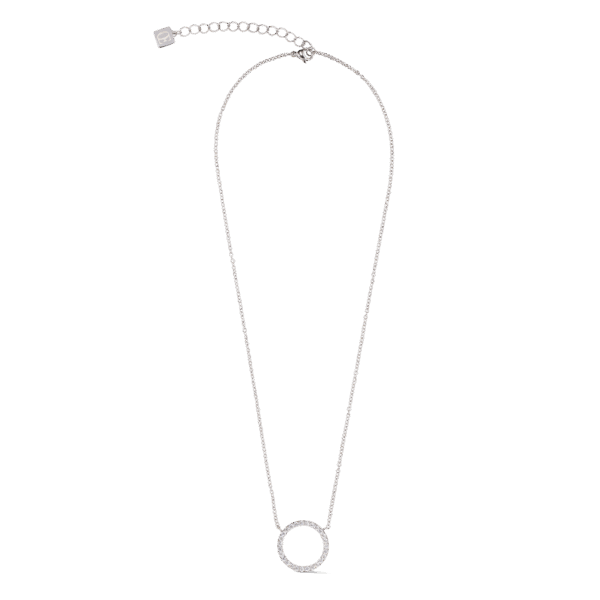 Coeur de Lion 2057101817 Collier en acier inoxydable avec pendentif rond serti de zircons.