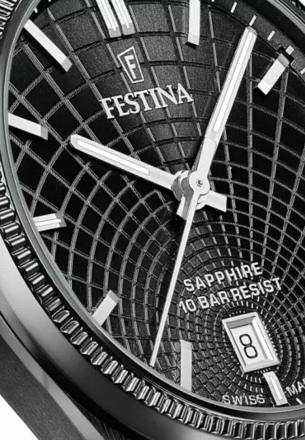 Festina F20080/1 Montre homme Swiss made acier inoxydable noir cadran noir date à 6h garantie 2 ans