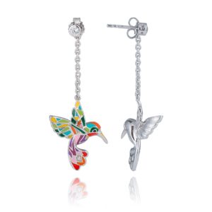 Una Storia BO121228 Boucles d'oreilles argent, email et zircons. Collection Colibri. Fait main de maison Française.