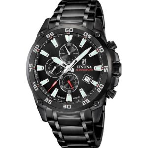 Festina F20735/3 Montre homme chronographe acier inoxydable noir date à 4h boucle déployante couronne vissée garantie 2 ans