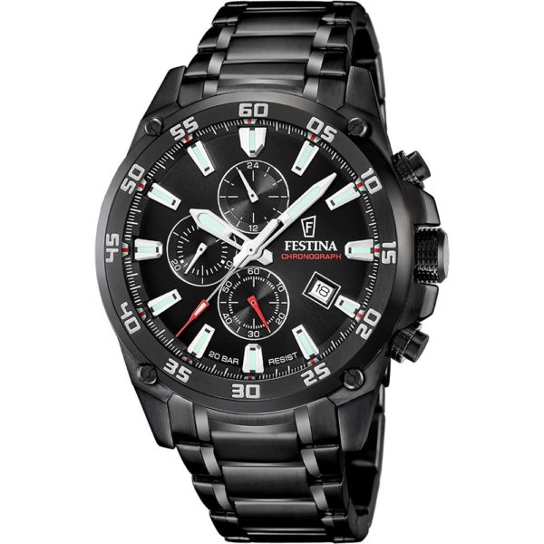 Festina F20735/3 Montre homme chronographe acier inoxydable noir date à 4h boucle déployante couronne vissée garantie 2 ans