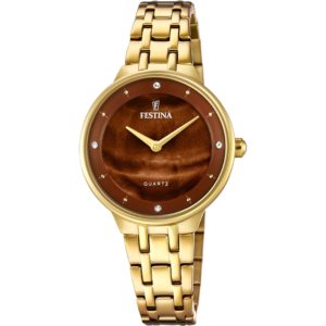 Festina Mademoiselle F20601/C montre dame acier doré cadran marron brun bracelet doré garantie 2 ans