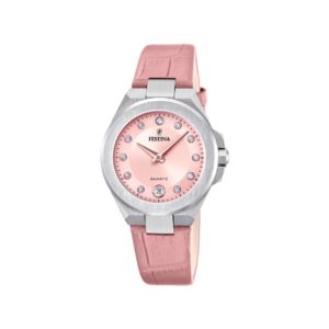 Festina F20701/2 Mademoiselle montre dame acier cadran rose date à 6h quartz bracelet cuir rose garantie 2 ans