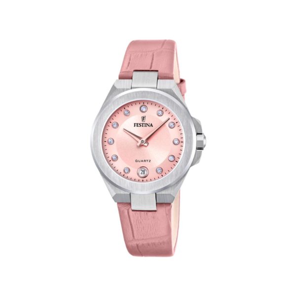 Festina F20701/2 Mademoiselle montre dame acier cadran rose date à 6h quartz bracelet cuir rose garantie 2 ans