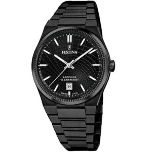 Festina F20080/1 Montre homme Swiss made acier inoxydable noir cadran noir date à 6h garantie 2 ans