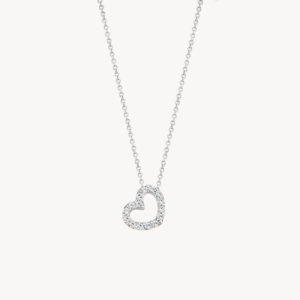 Blush 3072WZI Collier or blanc 14 carats serti de zircons blancs avec un pendentif coeur symbole d'amitié et d'amour.