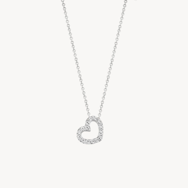 Blush 3072WZI Collier or blanc 14 carats serti de zircons blancs avec un pendentif coeur symbole d'amitié et d'amour.