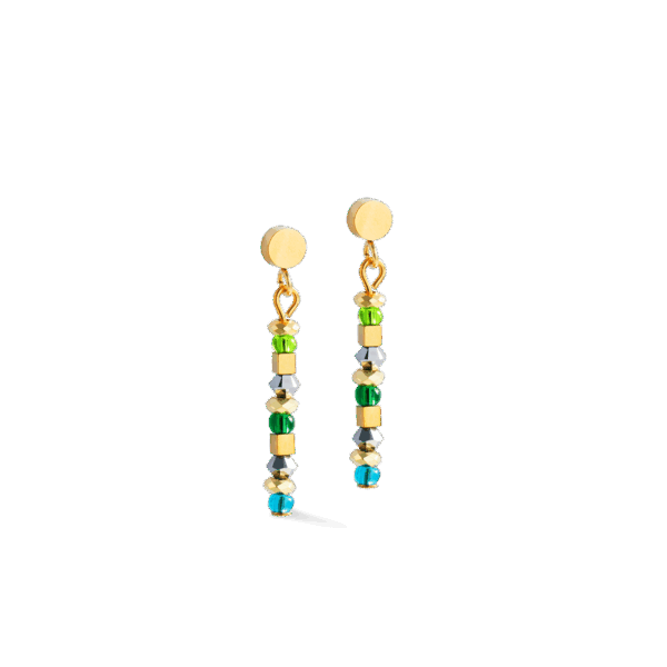 Coeur de Lion 4359/21-1516 Boucles d'oreilles mi-longues collection Golden Whisper Rainbow Acier inoxydable plaqué or, Swarovski ®, hématite. Bijou pour dame.