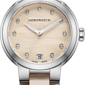 Aérowatch Harmonie AA 42107AA02 Quartz Dame Cadran Sable Bracelet Cuir Beige Nude 11 Diamants